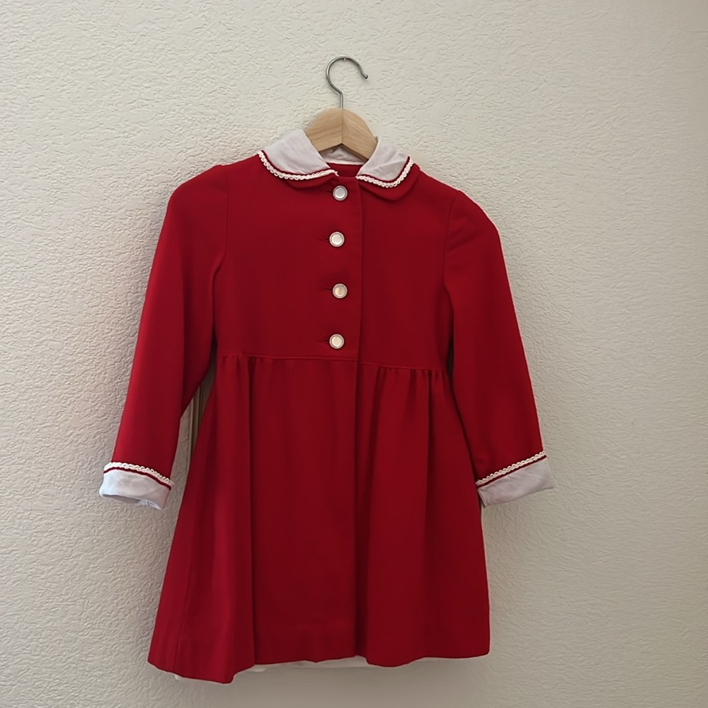 Vintage 1960s Sears Roebuck & Co. size Girls 6x Red Wool Dress Lined Annie
